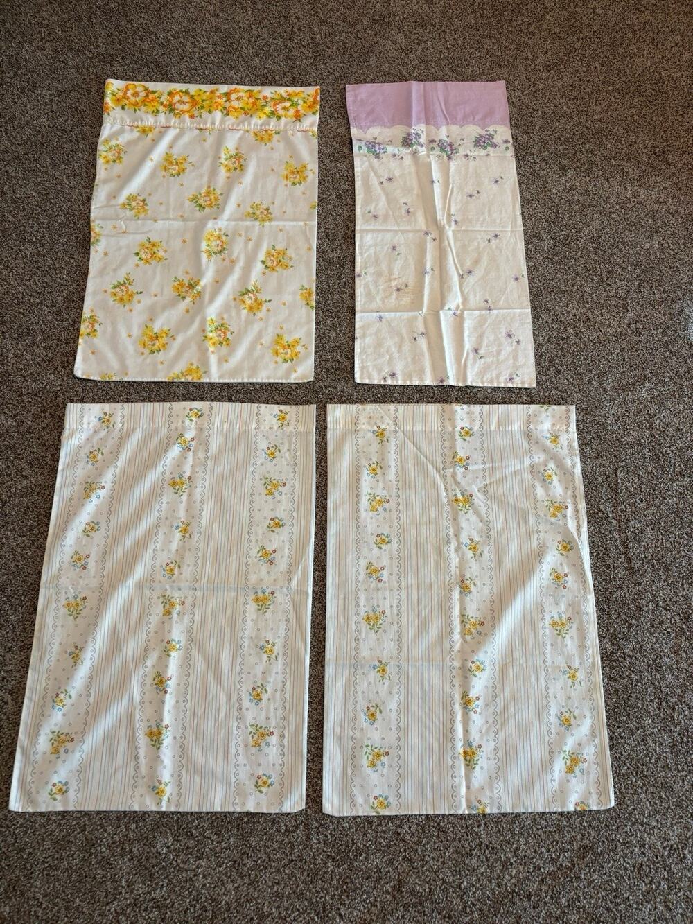 Vintage Floral Flower Pillowcases Mixed Size Lot Assortment Set of 4
